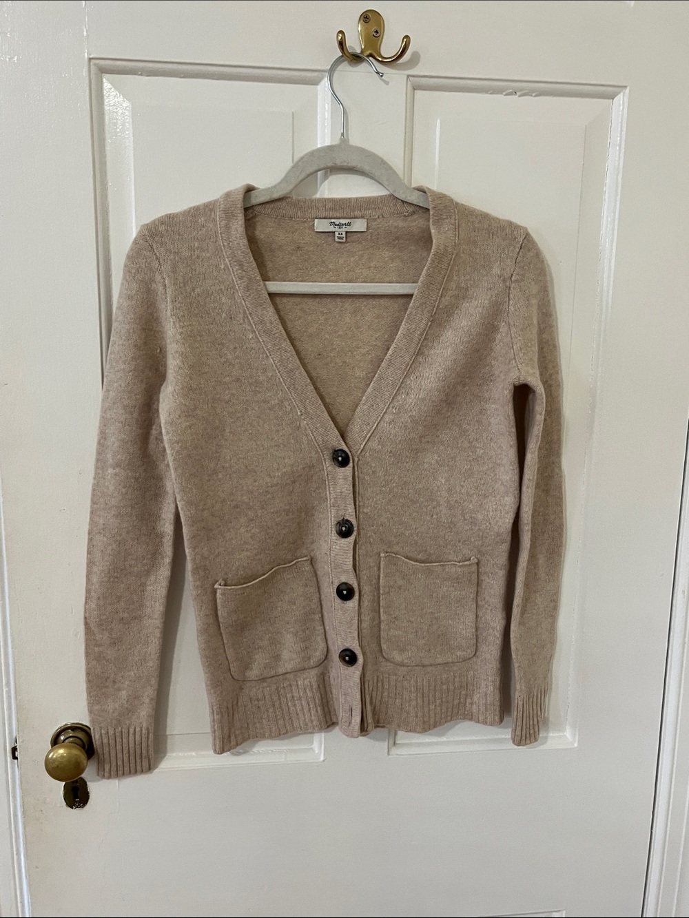 Madewell Neutral Beige Wool V-Neck Button Front Cardigan